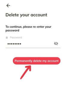 Deleting a Facebook account from the app